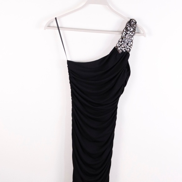One shoulder black ruched dress/ homecoming dress/ club dress - Picture 4 of 14